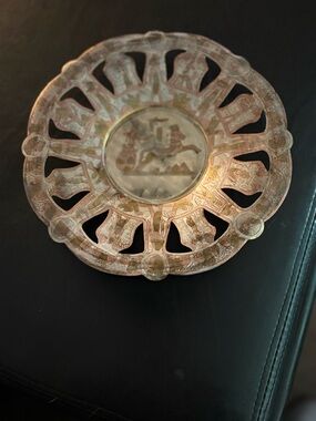 Ornate Decorative Metal Plate in Aged Silver-Gold Tone